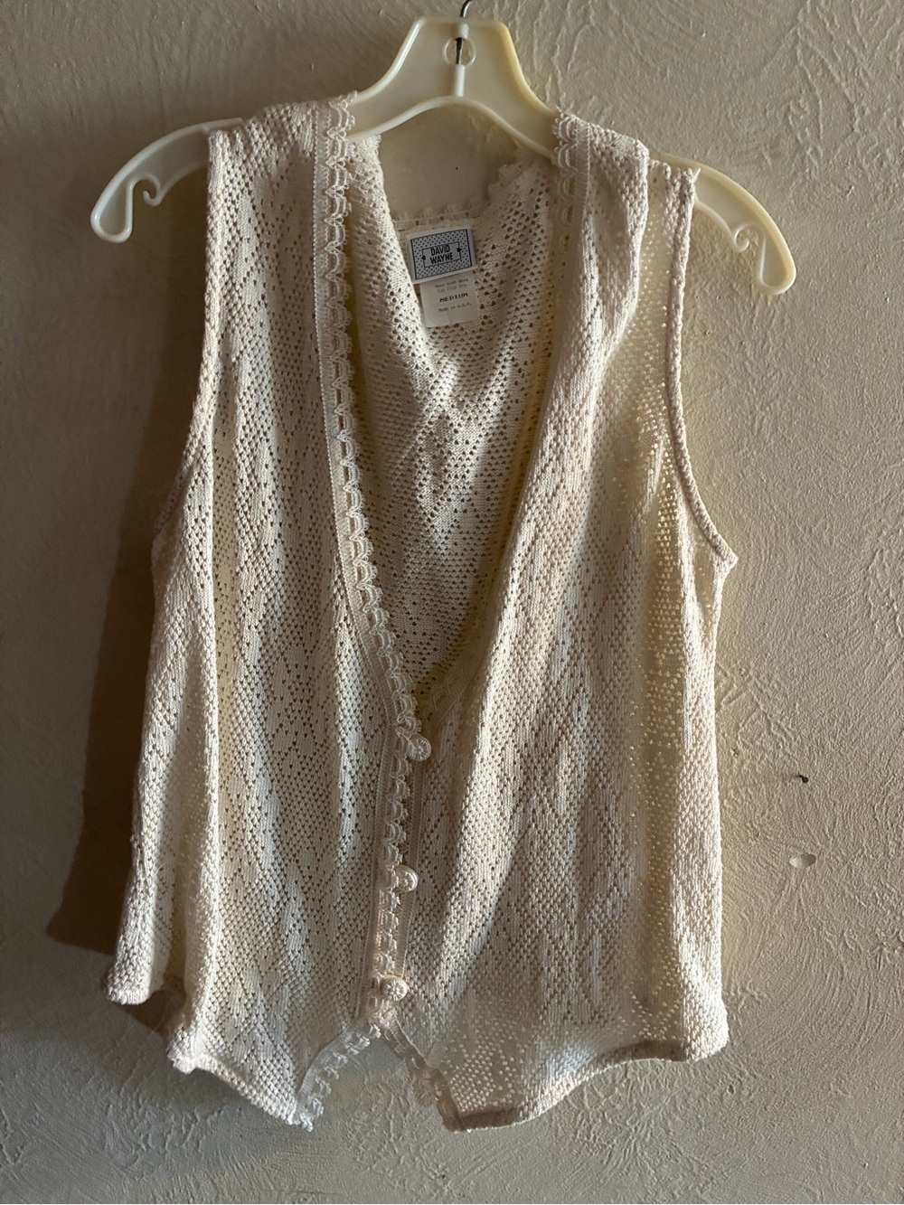 Crochet Lace Knit Vest - Cream Sleeveless Top, crochet